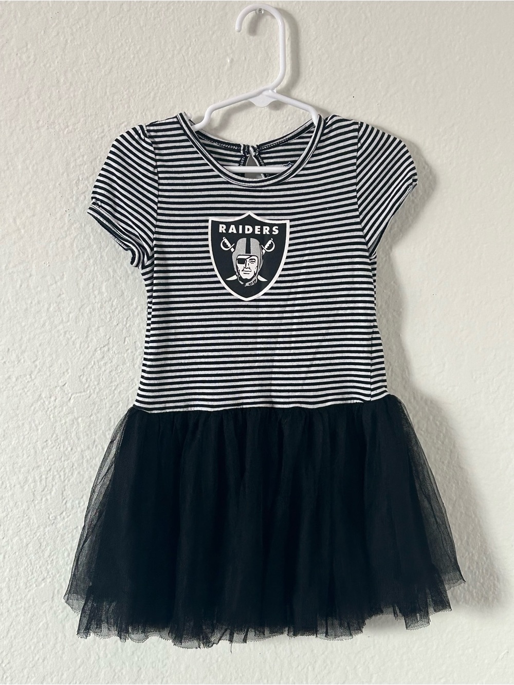 Raiders Toddler Girls 4T Black White Striped Tulle Dress NFL